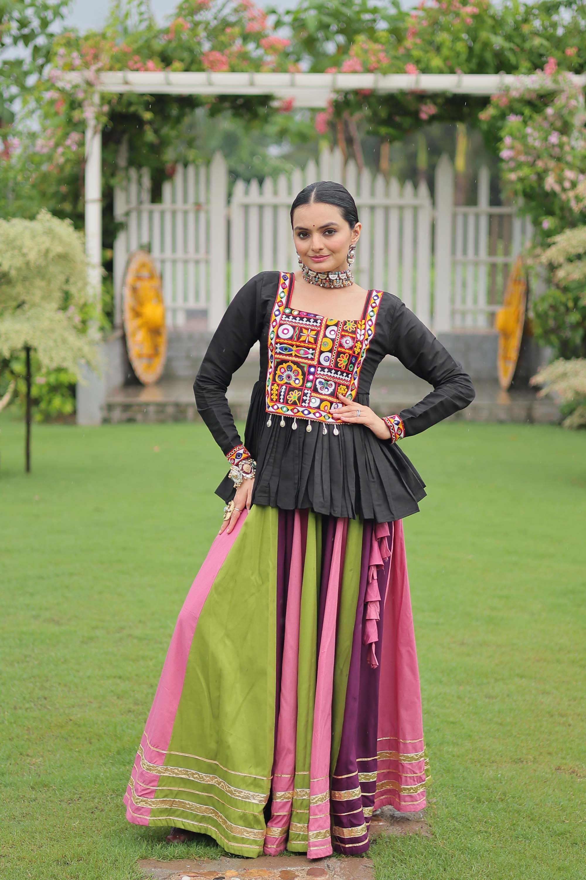 Lorenvalley Fashion Multicolor Rayon with Attractive Gota-Patti Lace Lehenga Choli | Grocsy