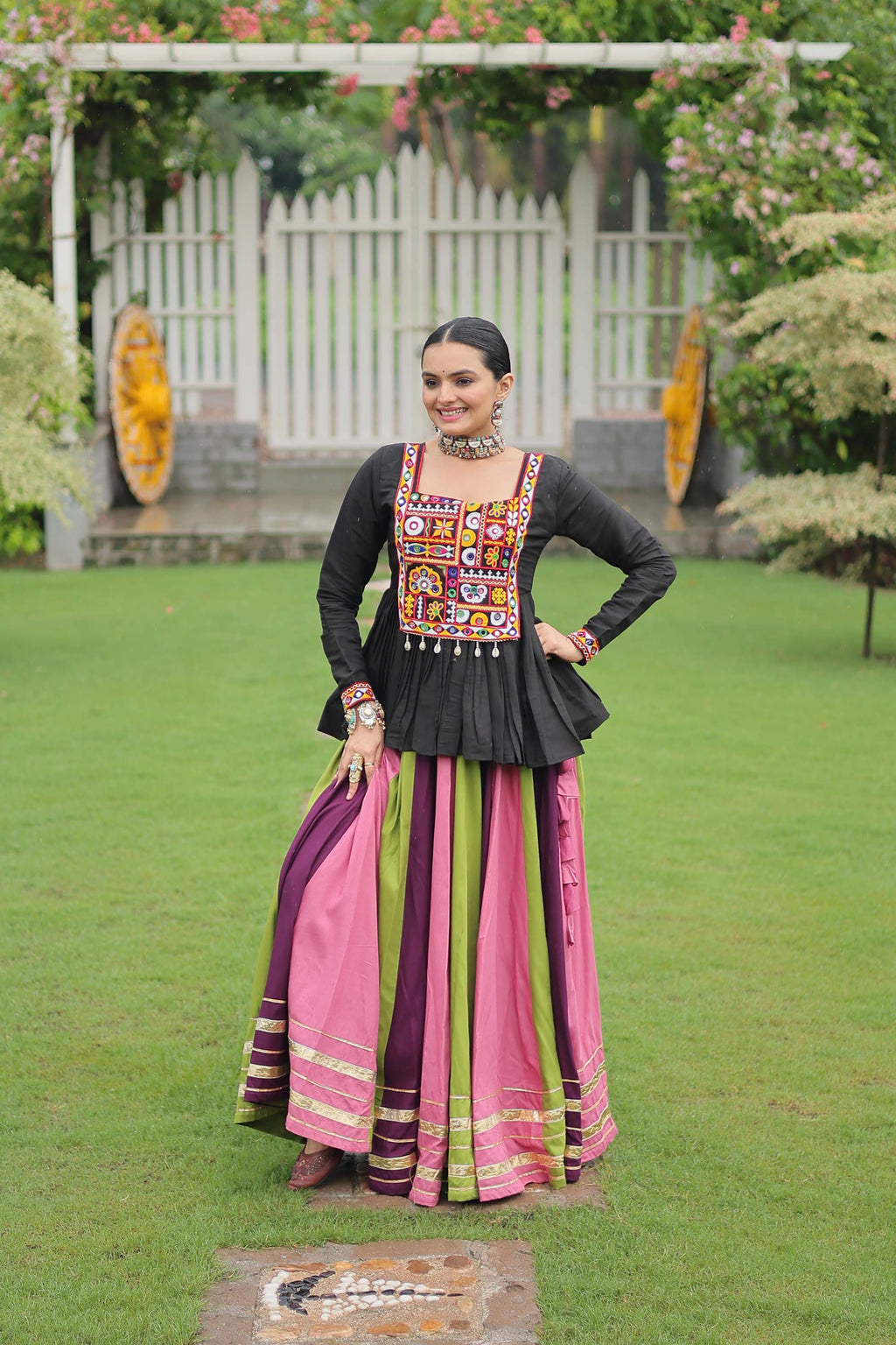 Lorenvalley Fashion Multicolor Rayon with Attractive Gota-Patti Lace Lehenga Choli | Grocsy