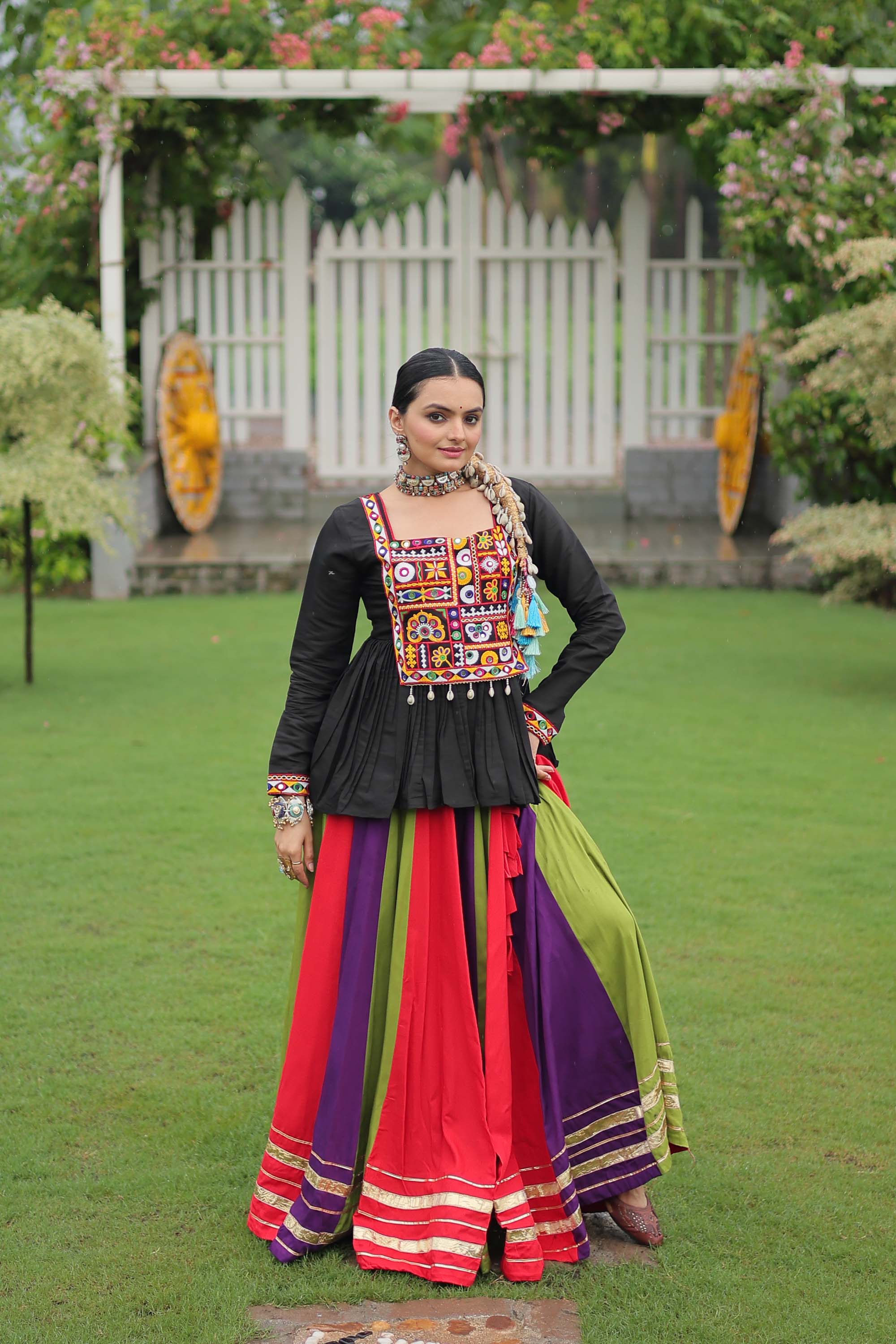 Lorenvalley Fashion Multicolor Rayon with Attractive Gota-Patti Lace Lehenga Choli | Grocsy