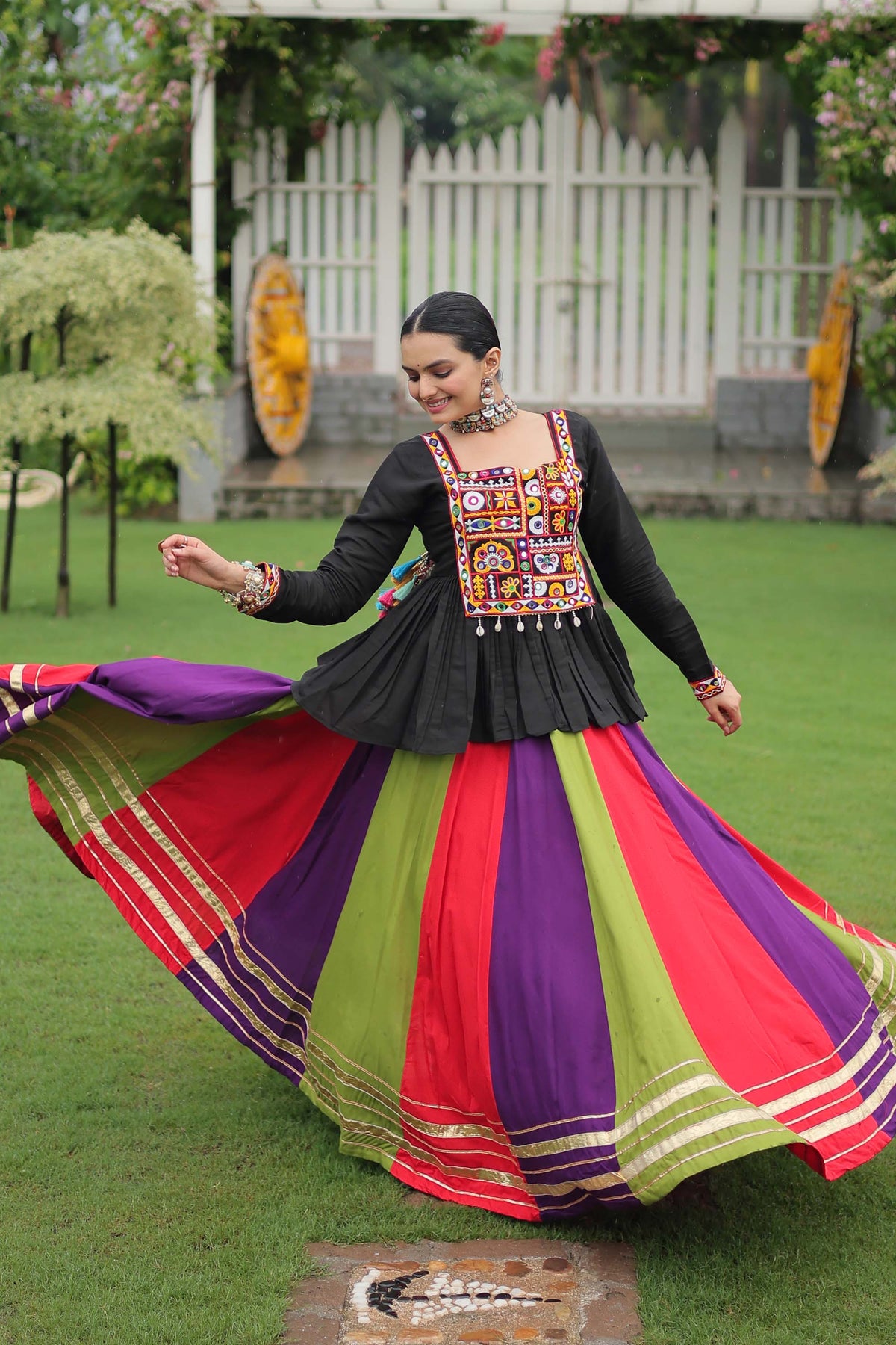 Lorenvalley Fashion Multicolor Rayon with Attractive Gota-Patti Lace Lehenga Choli | Grocsy