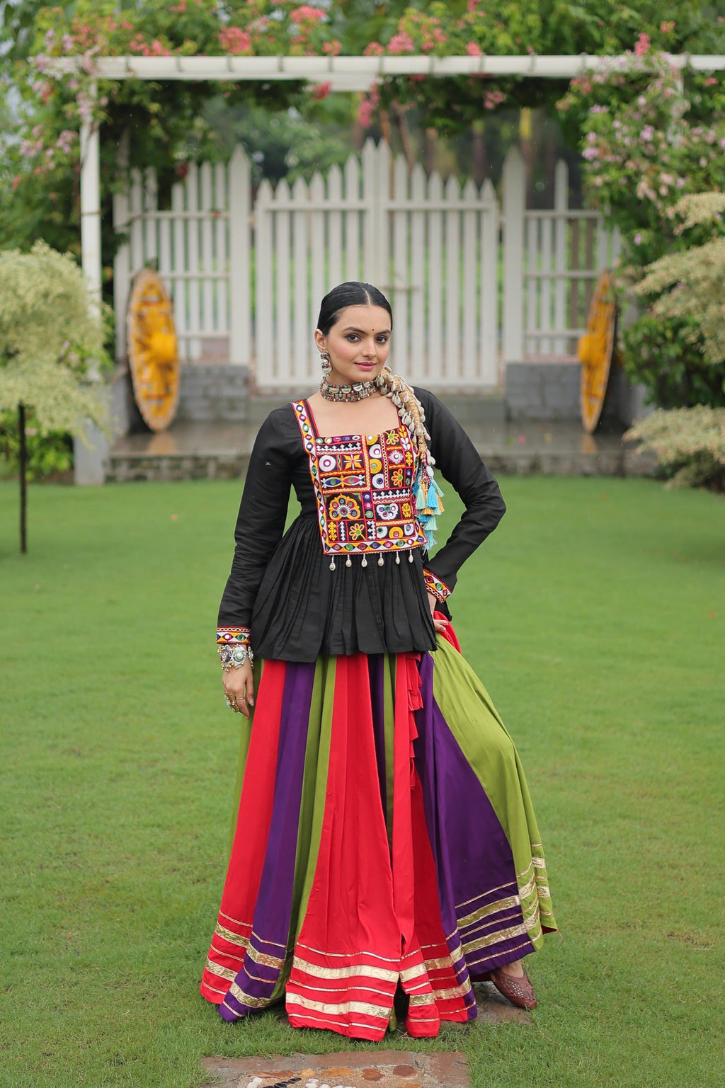 Prazu Fashion Black Reyon Attractive Gota-Patti Lace Lehenga With Top For Navaratri | Grocsy