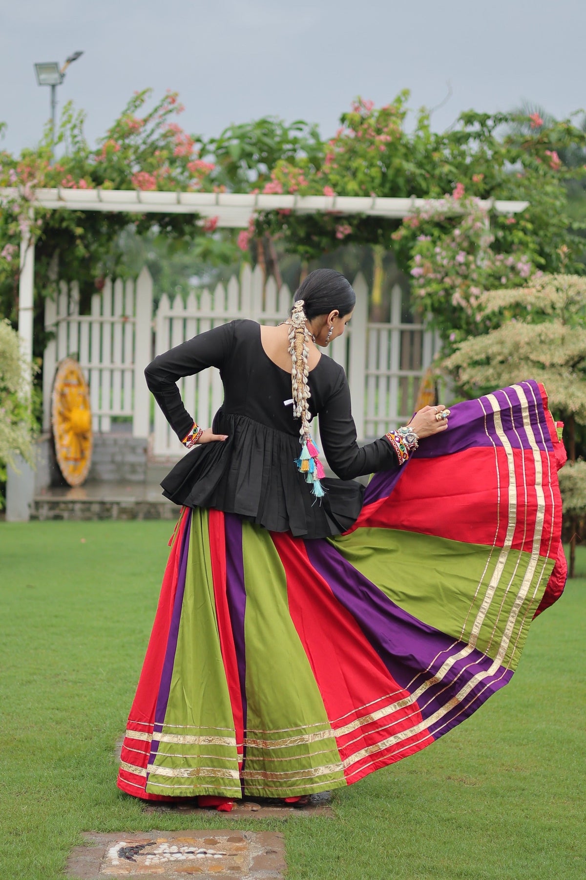 Prazu Fashion Black Reyon Attractive Gota-Patti Lace Lehenga With Top For Navaratri | Grocsy