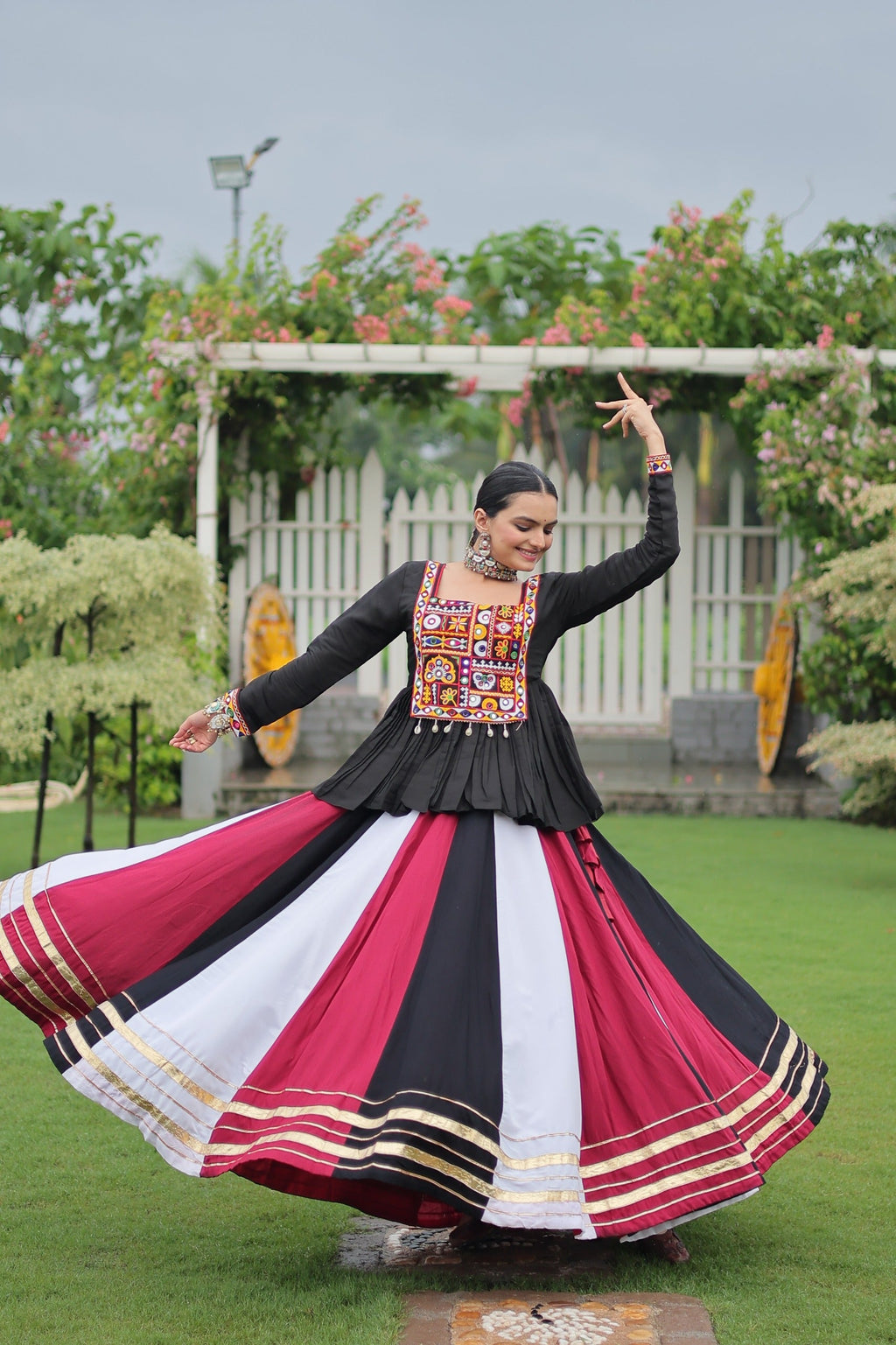 Prazu Fashion Black Reyon Attractive Gota-Patti Lace Lehenga With Top For Navaratri | Grocsy