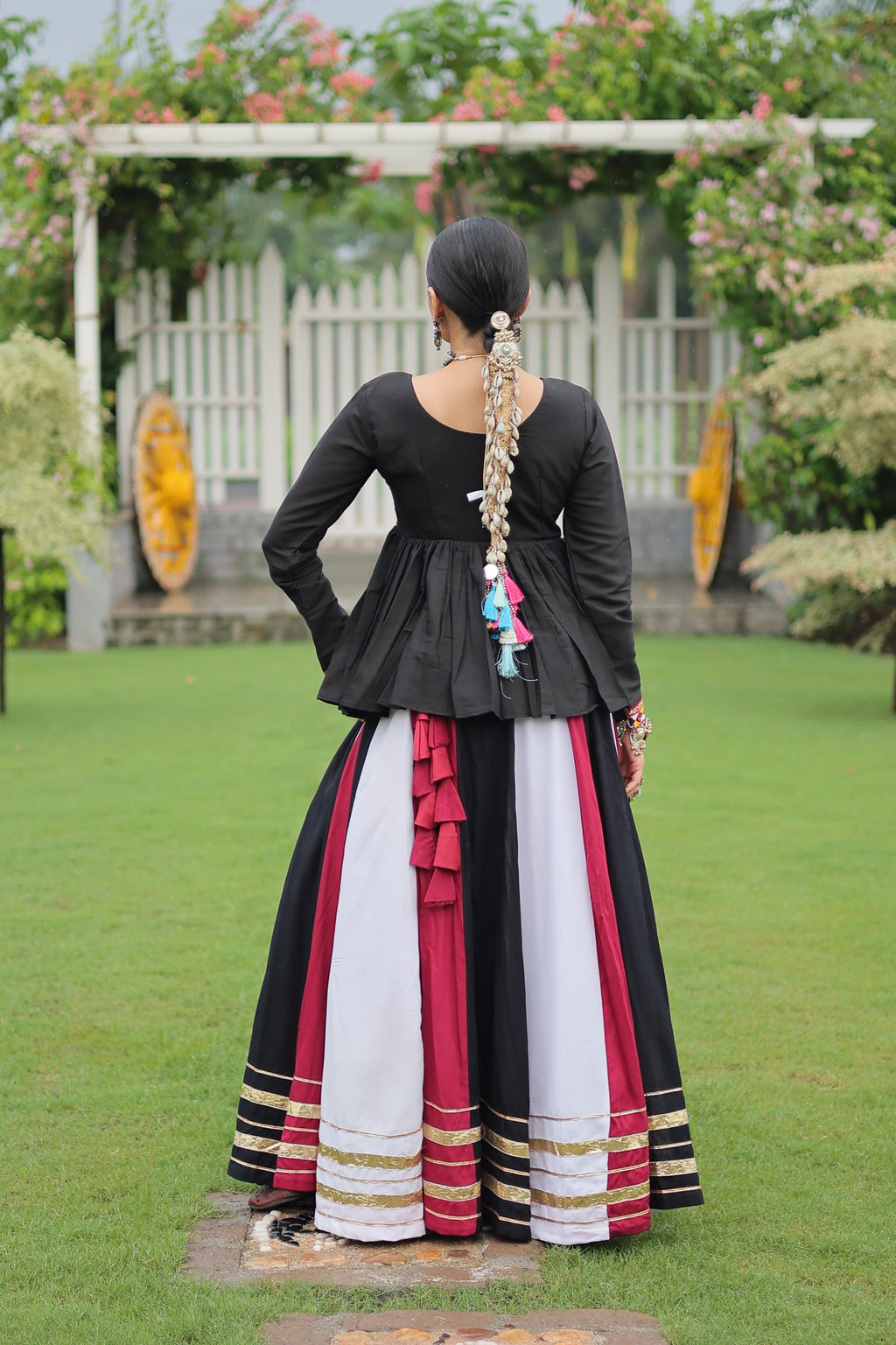 Prazu Fashion Black Reyon Attractive Gota-Patti Lace Lehenga With Top For Navaratri | Grocsy