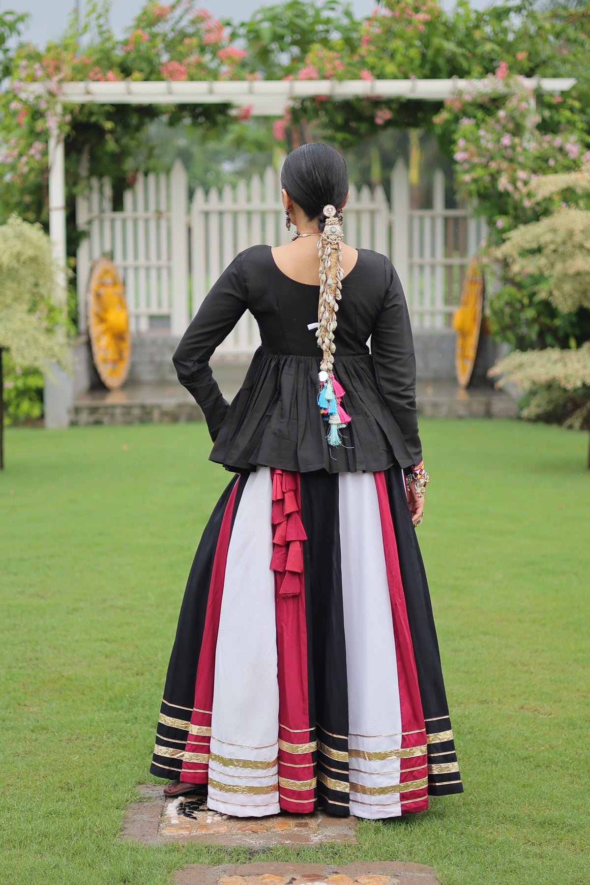 Prazu Fashion Black Reyon Attractive Gota-Patti Lace Lehenga With Top For Navaratri | Grocsy