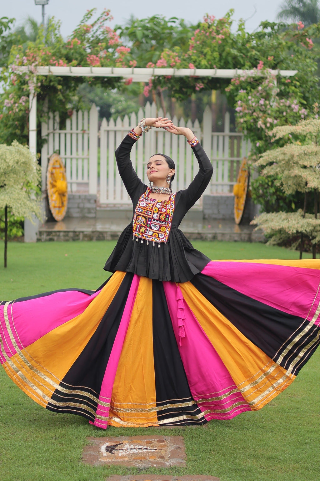 Prazu Fashion Black Reyon Attractive Gota-Patti Lace Lehenga With Top For Navaratri | Grocsy