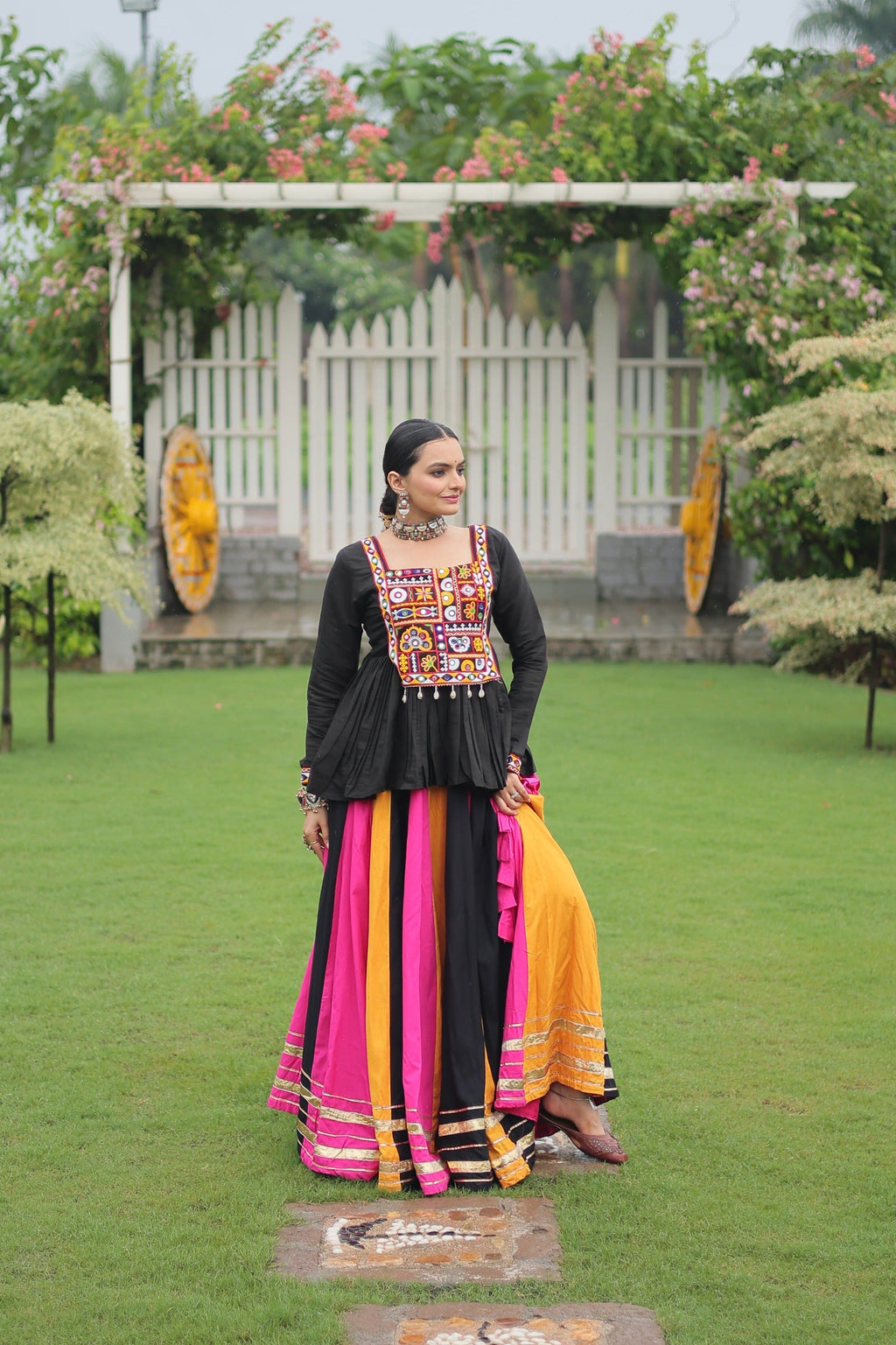 Prazu Fashion Black Reyon Attractive Gota-Patti Lace Lehenga With Top For Navaratri | Grocsy