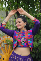 Prazu Fashion Purple Roman Silk Kutchi Gamthi Embroidered Work Lehenga For Navaratri | Grocsy
