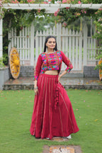 Lorenvalley Fashion Maroon Roman Silk with Attractive Gota-Patti Lace Lehenga Choli | Grocsy