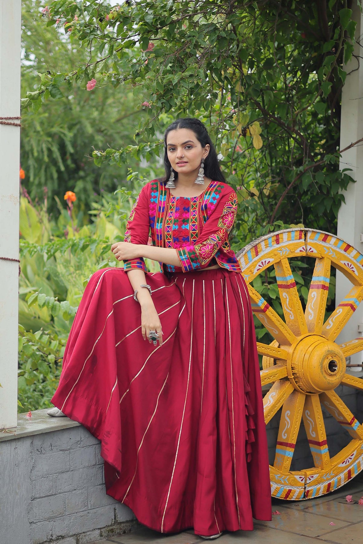 Lorenvalley Fashion Maroon Roman Silk with Attractive Gota-Patti Lace Lehenga Choli | Grocsy