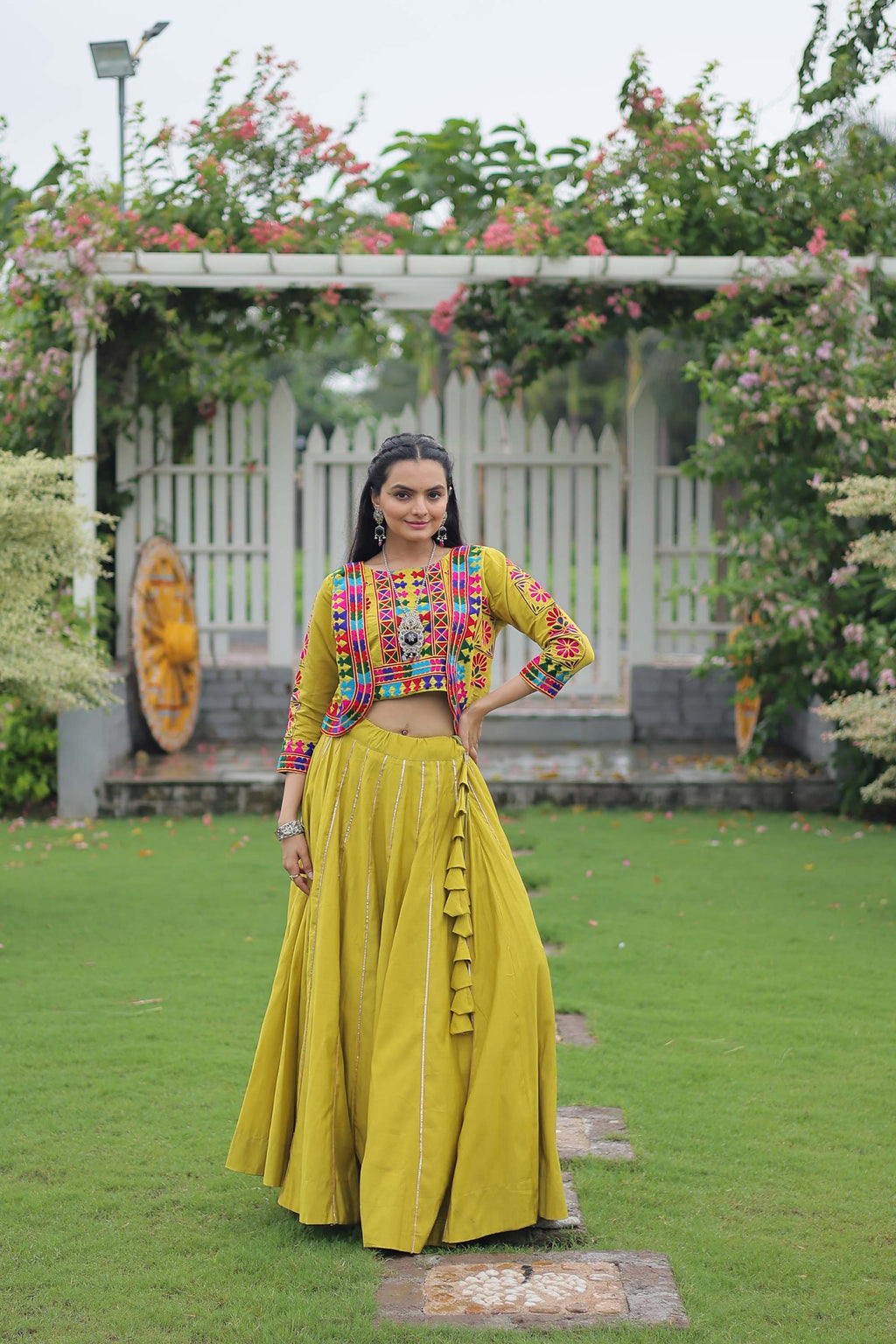 Lorenvalley Fashion Parotgreen Roman Silk with Attractive Gota-Patti Lace Lehenga Choli | Grocsy