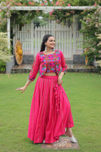 Lorenvalley Fashion Pink Roman Silk with Attractive Gota-Patti Lace Lehenga Choli | Grocsy