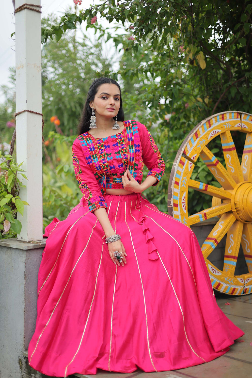 Lorenvalley Fashion Pink Roman Silk with Attractive Gota-Patti Lace Lehenga Choli | Grocsy