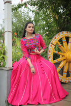 Lorenvalley Fashion Pink Roman Silk with Attractive Gota-Patti Lace Lehenga Choli | Grocsy