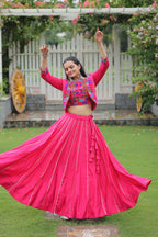 Lorenvalley Fashion Pink Roman Silk with Attractive Gota-Patti Lace Lehenga Choli | Grocsy