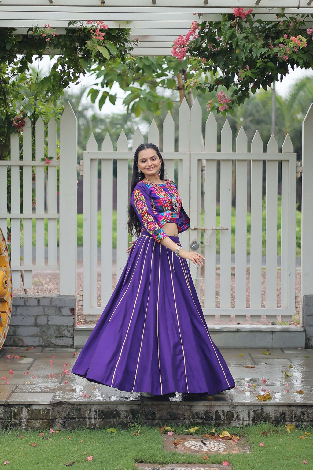 Lorenvalley Fashion Purple Roman Silk with Attractive Gota-Patti Lace Lehenga Choli | Grocsy