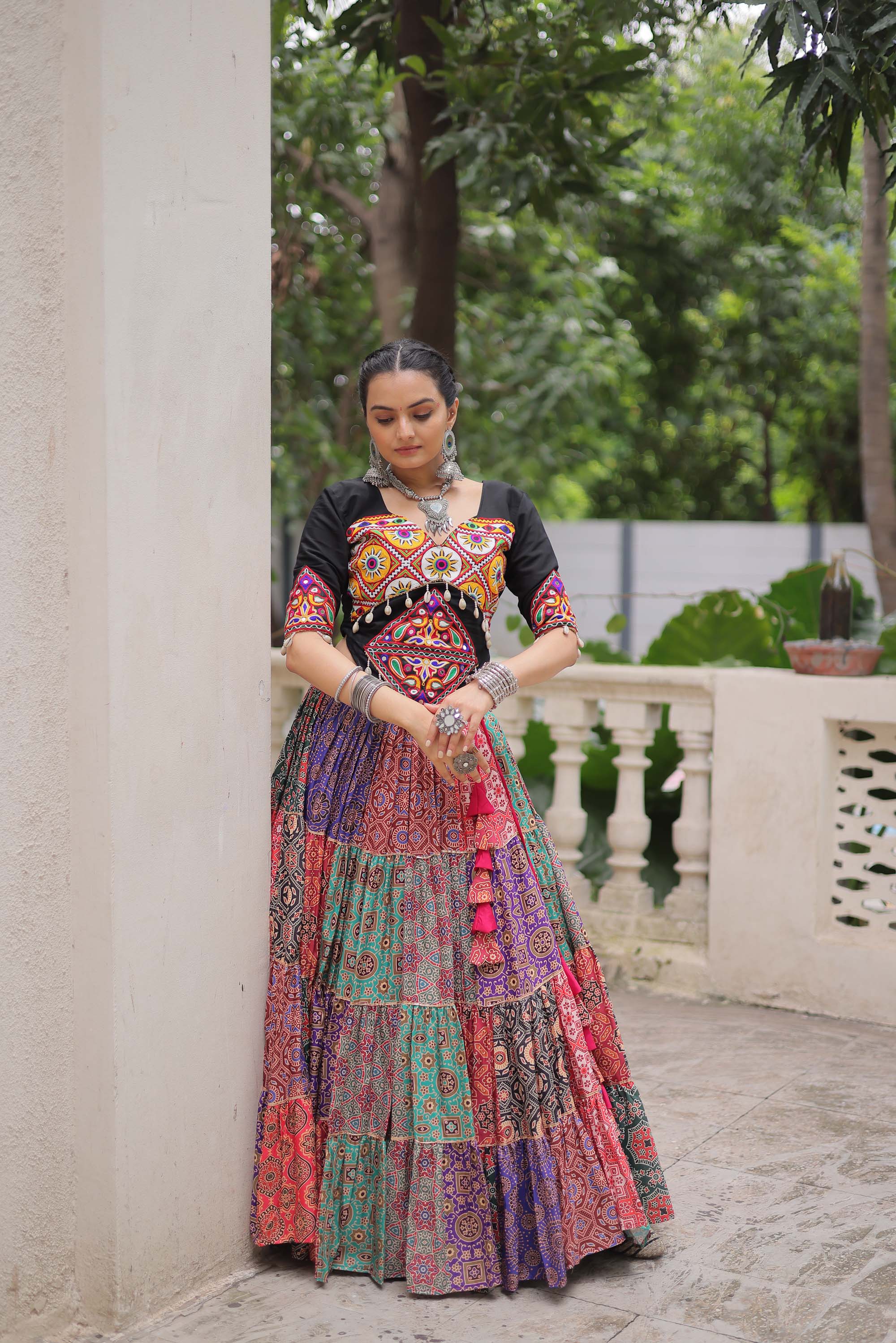 Lorenvalley Fashion Multicolor Cotton Print with With Gotta lace Work Lehenga Choli | Grocsy