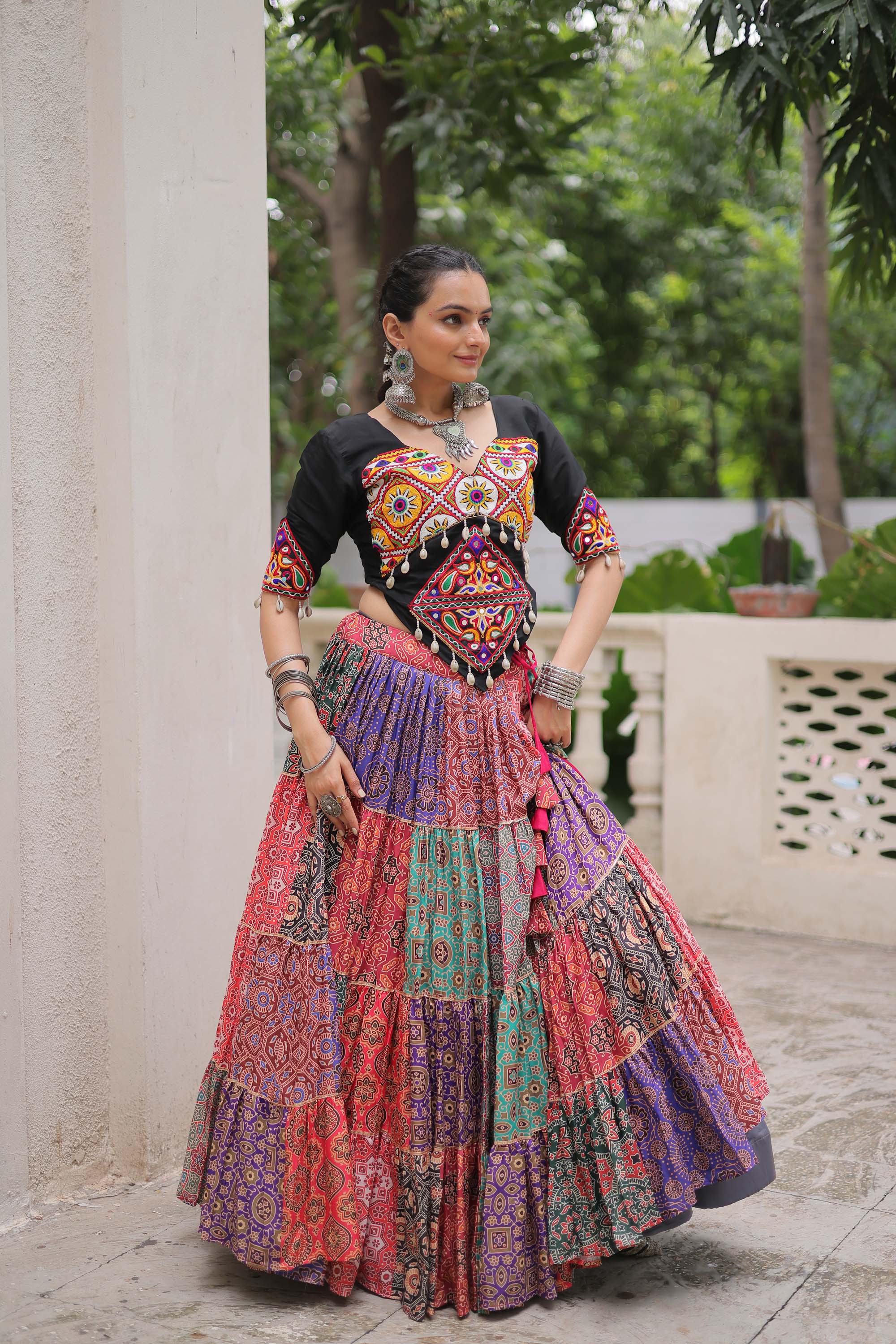 Lorenvalley Fashion Multicolor Cotton Print with With Gotta lace Work Lehenga Choli | Grocsy