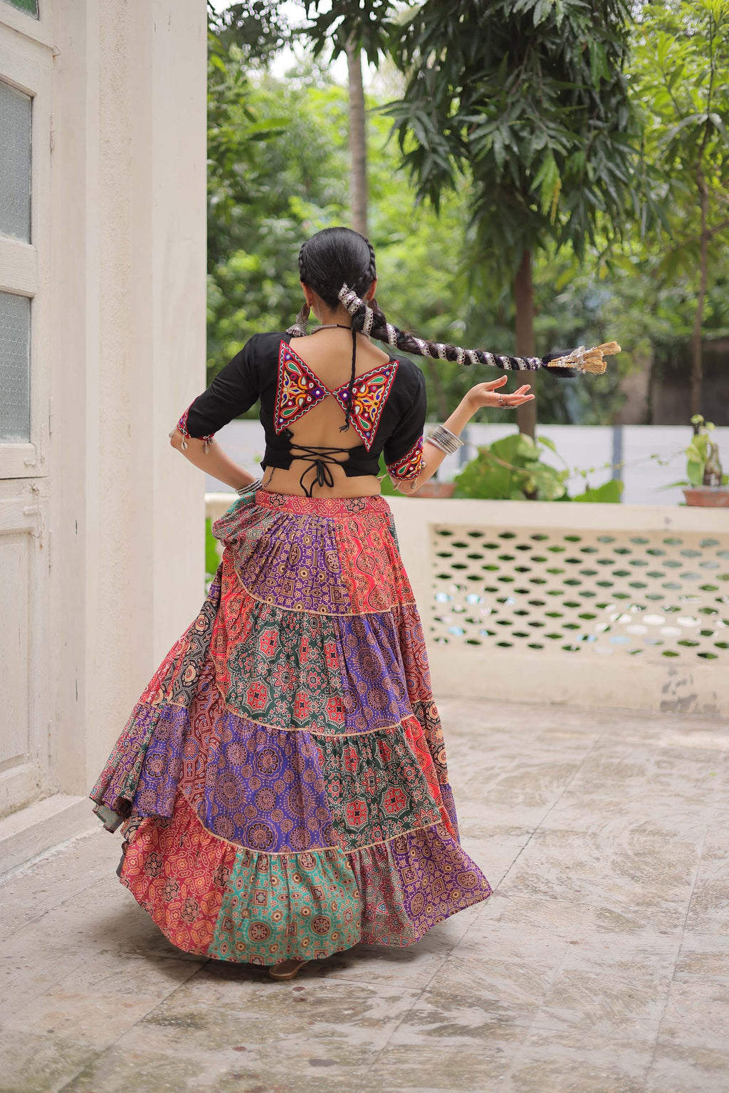 Lorenvalley Fashion Multicolor Cotton Print with With Gotta lace Work Lehenga Choli | Grocsy