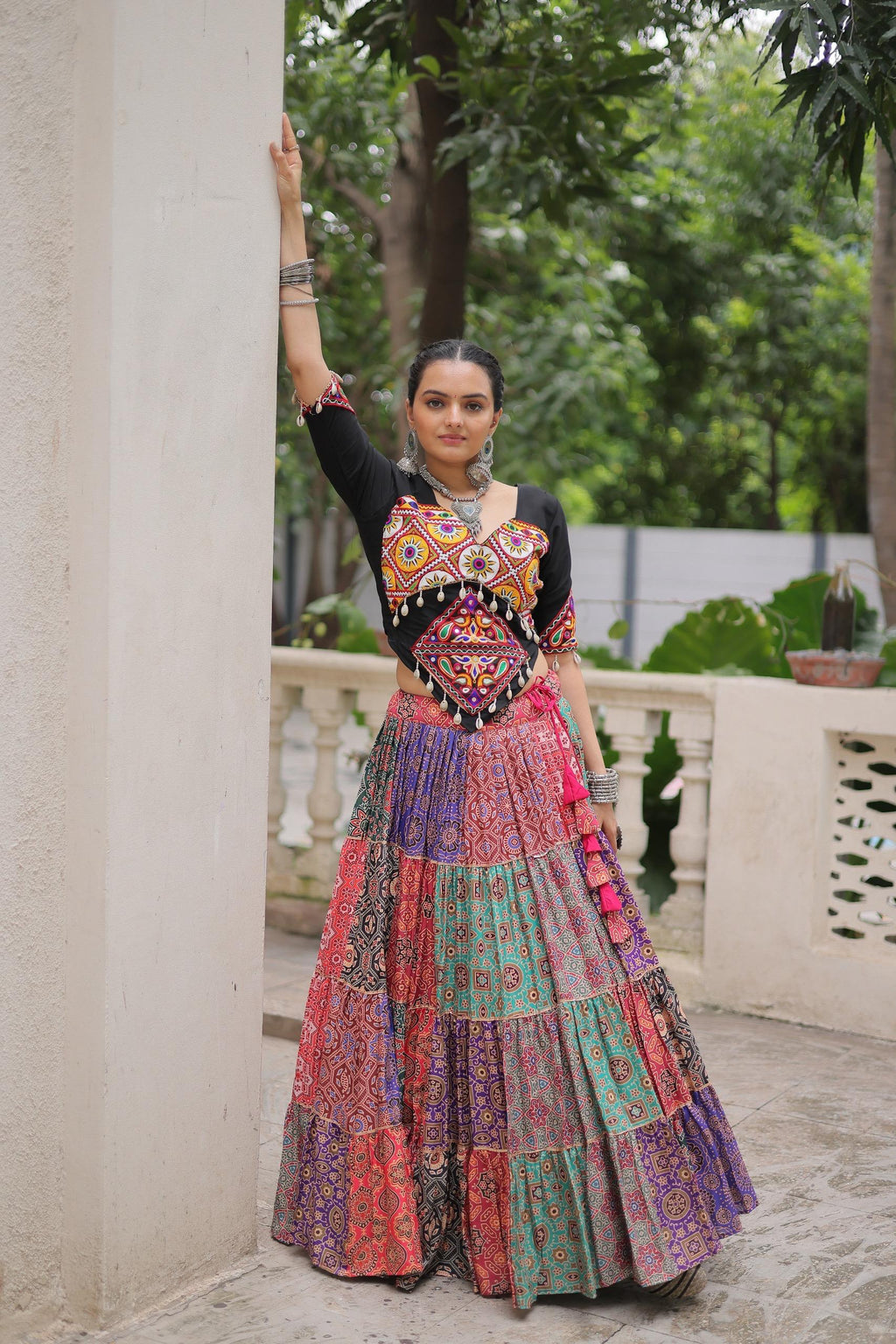 Prazu Fashion Black Kutchi Gamthi Embroidered Codi Lace Work Lehenga For Navratri | Grocsy