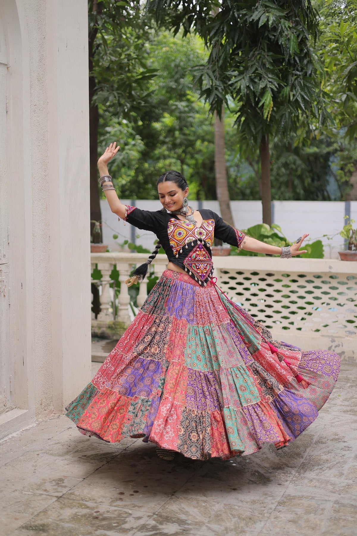 Prazu Fashion Black Kutchi Gamthi Embroidered Codi Lace Work Lehenga For Navratri | Grocsy
