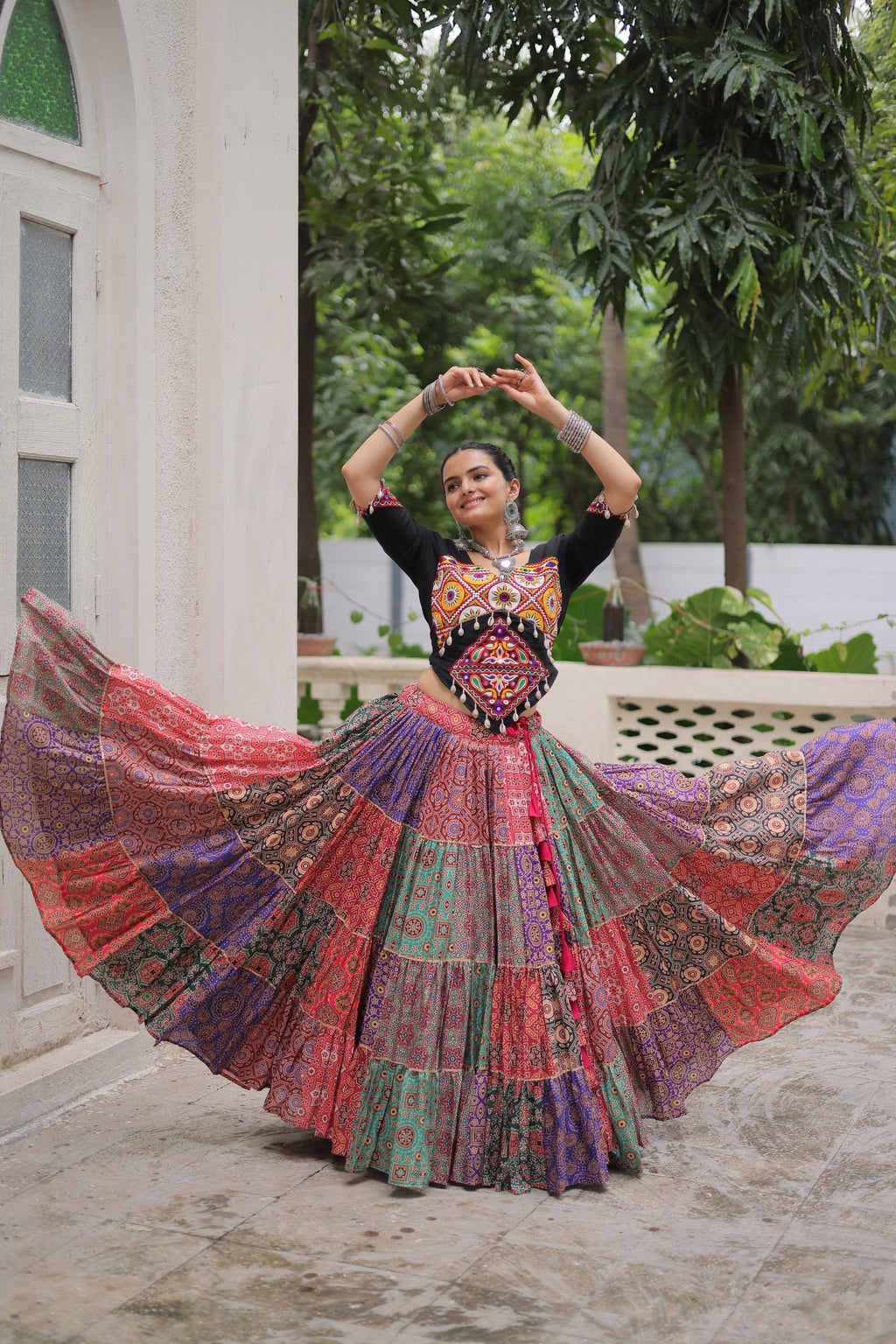 Prazu Fashion Black Kutchi Gamthi Embroidered Codi Lace Work Lehenga For Navratri | Grocsy