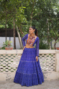 Lorenvalley Fashion Blue Faux Georgette Bandhej Print with Gotta Patti Lace Work Lehenga Choli | Grocsy