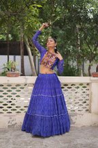 Lorenvalley Fashion Blue Faux Georgette Bandhej Print with Gotta Patti Lace Work Lehenga Choli | Grocsy