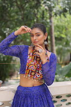 Lorenvalley Fashion Blue Faux Georgette Bandhej Print with Gotta Patti Lace Work Lehenga Choli | Grocsy
