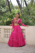 Lorenvalley Fashion Pink Faux Georgette Bandhej Print with Gotta Patti Lace Work Lehenga Choli | Grocsy