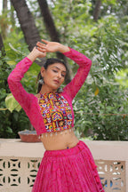 Lorenvalley Fashion Pink Faux Georgette Bandhej Print with Gotta Patti Lace Work Lehenga Choli | Grocsy