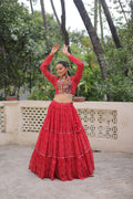 Lorenvalley Fashion Red Faux Georgette Bandhej Print with Gotta Patti Lace Work Lehenga Choli | Grocsy