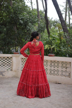 Lorenvalley Fashion Red Faux Georgette Bandhej Print with Gotta Patti Lace Work Lehenga Choli | Grocsy