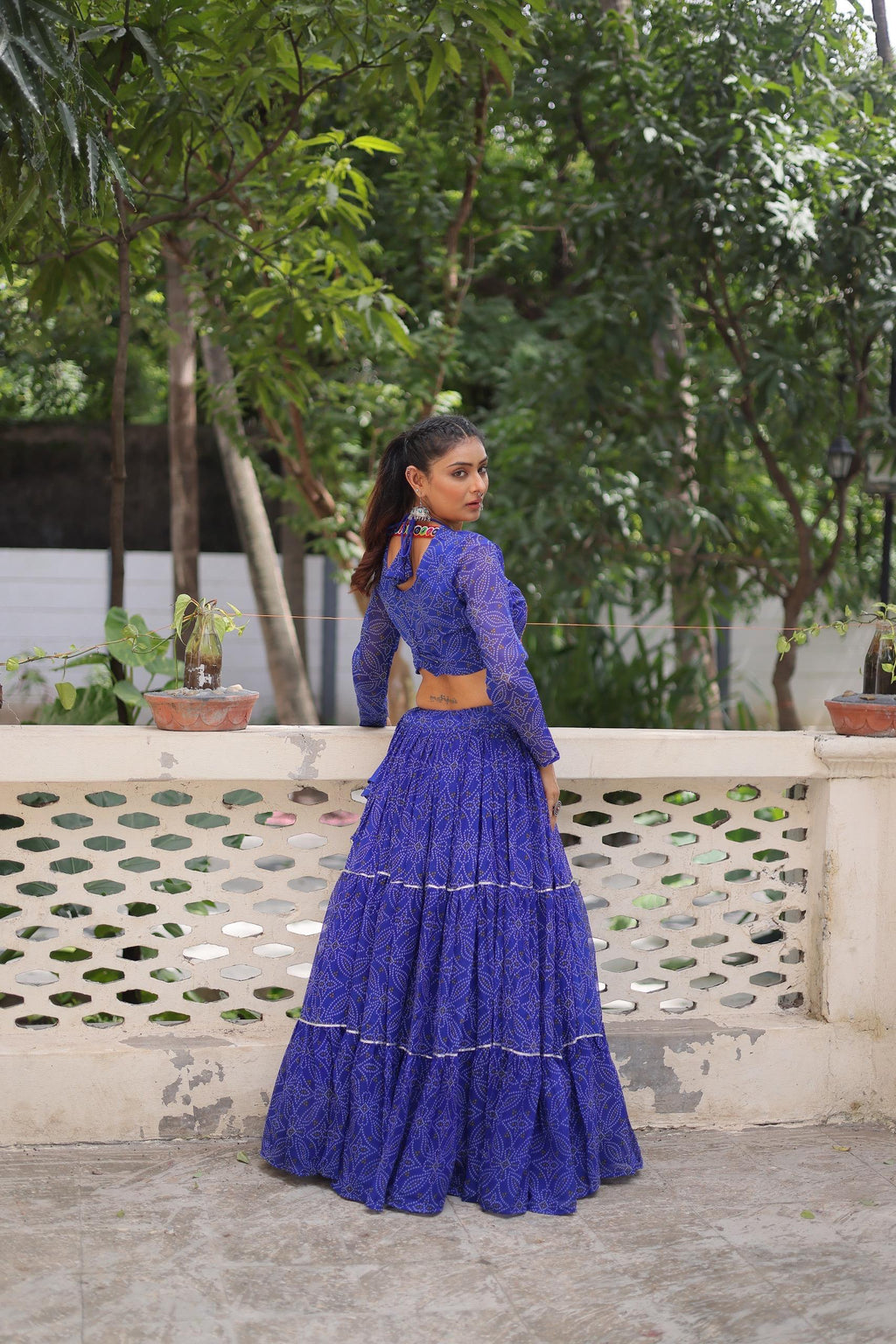 Prazu Fashion Blue Georgette Bandhej Print With Gotta Patti Lehenga For Navratri | Grocsy