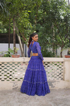Prazu Fashion Blue Georgette Bandhej Print With Gotta Patti Lehenga For Navratri | Grocsy