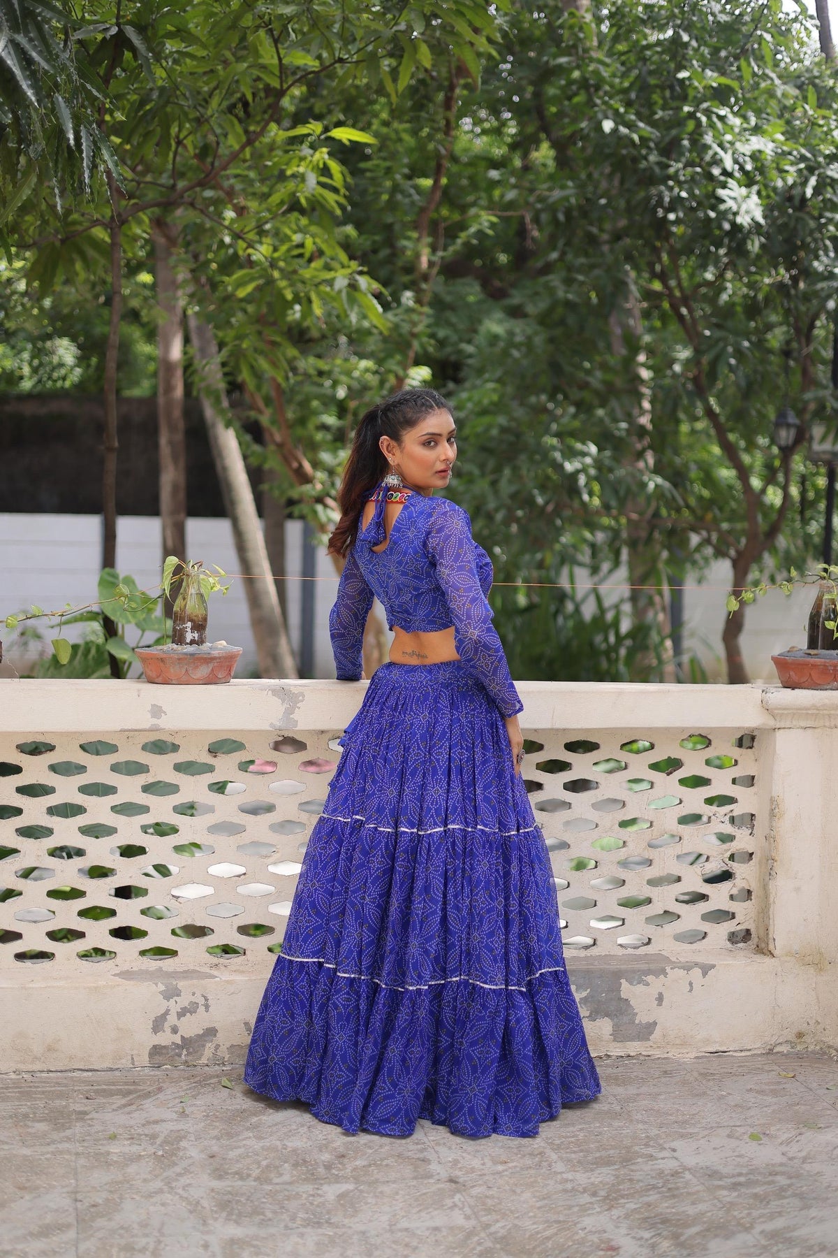 Prazu Fashion Blue Georgette Bandhej Print With Gotta Patti Lehenga For Navratri | Grocsy