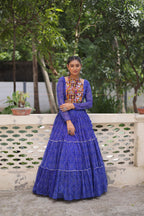 Prazu Fashion Blue Georgette Bandhej Print With Gotta Patti Lehenga For Navratri | Grocsy