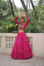 Prazu Fashion Pink Georgette Bandhej Print With Gotta Patti Lehenga For Navratri | Grocsy