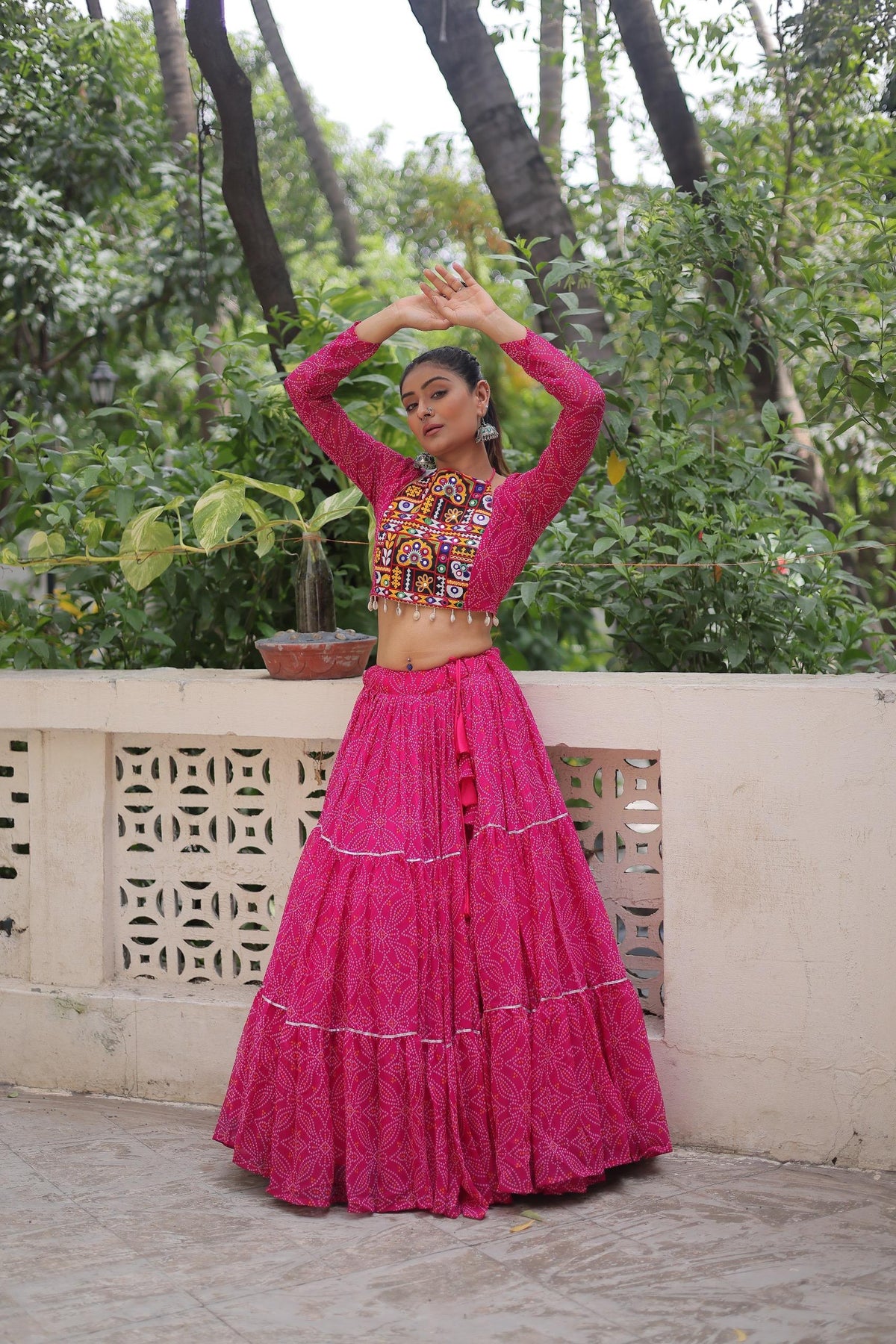 Prazu Fashion Pink Georgette Bandhej Print With Gotta Patti Lehenga For Navratri | Grocsy