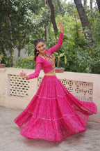 Prazu Fashion Pink Georgette Bandhej Print With Gotta Patti Lehenga For Navratri | Grocsy