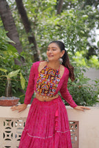 Prazu Fashion Pink Georgette Bandhej Print With Gotta Patti Lehenga For Navratri | Grocsy