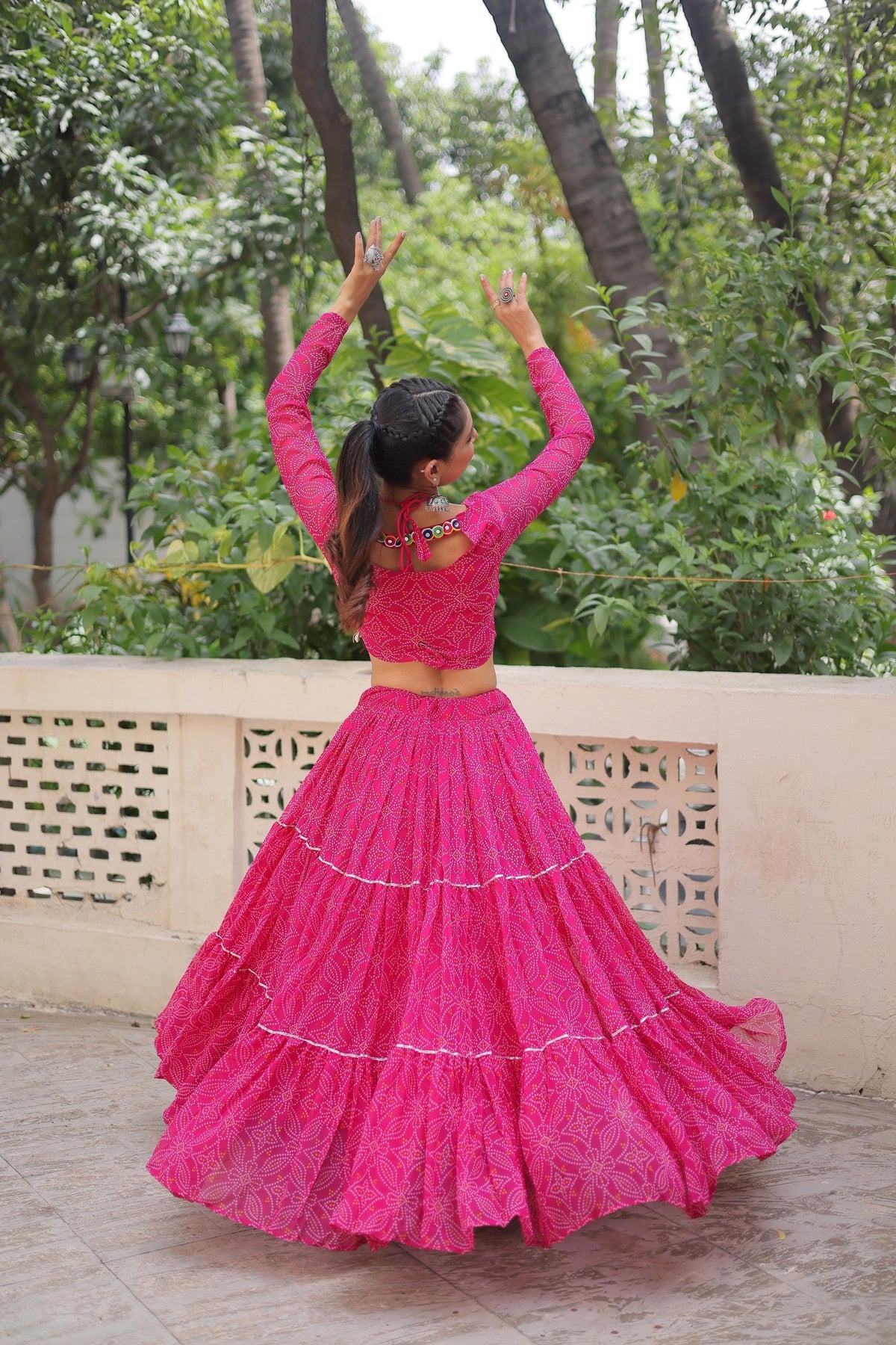 Prazu Fashion Pink Georgette Bandhej Print With Gotta Patti Lehenga For Navratri | Grocsy