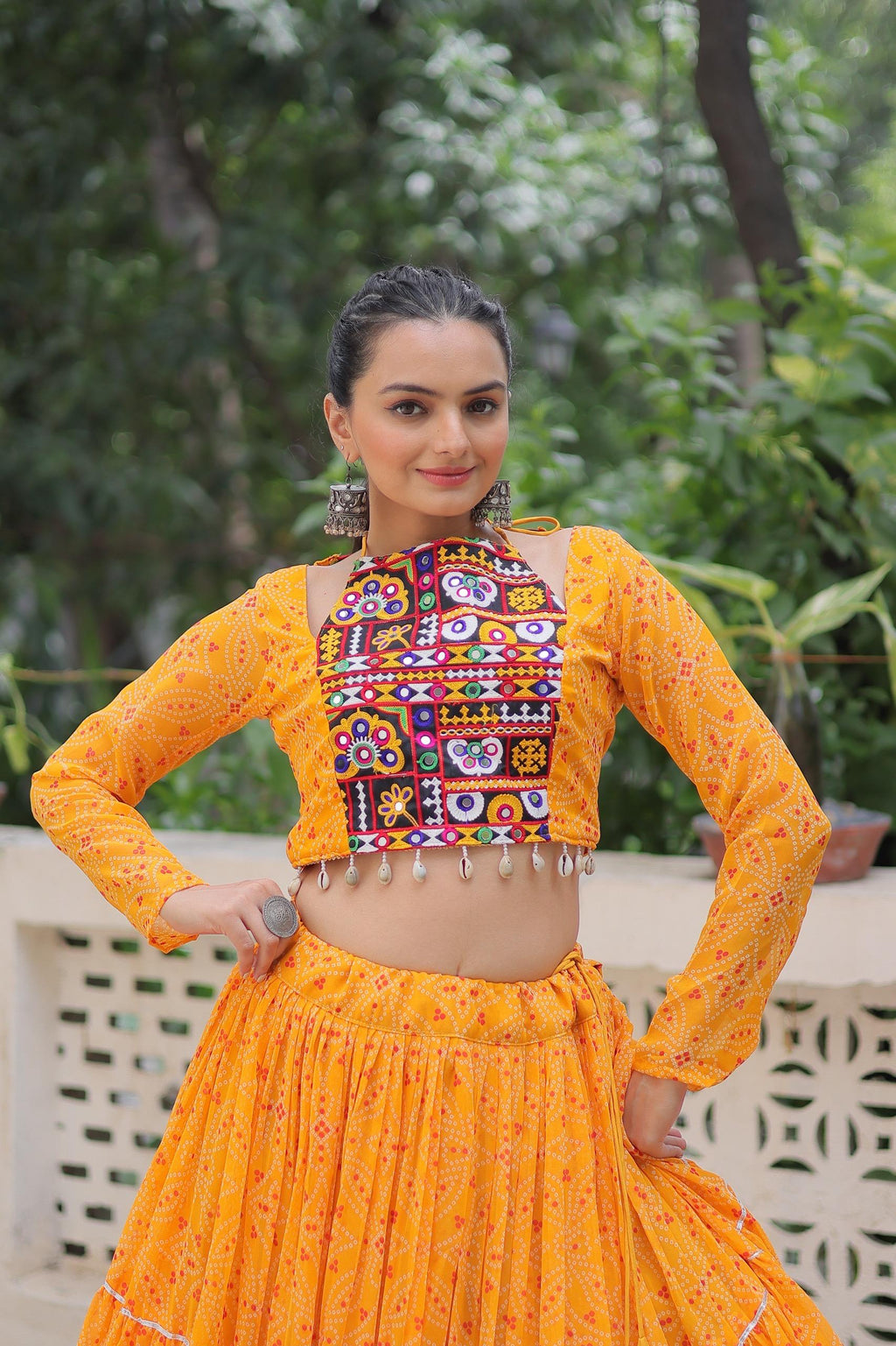 Prazu Fashion Yellow Georgette Bandhej Print With Gotta Patti Lehenga For Navratri | Grocsy