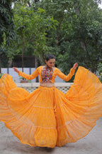 Prazu Fashion Yellow Georgette Bandhej Print With Gotta Patti Lehenga For Navratri | Grocsy