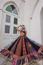 Prazu Fashion Black Georgette Print With Gamthi Work Navratri Lehenga | Grocsy