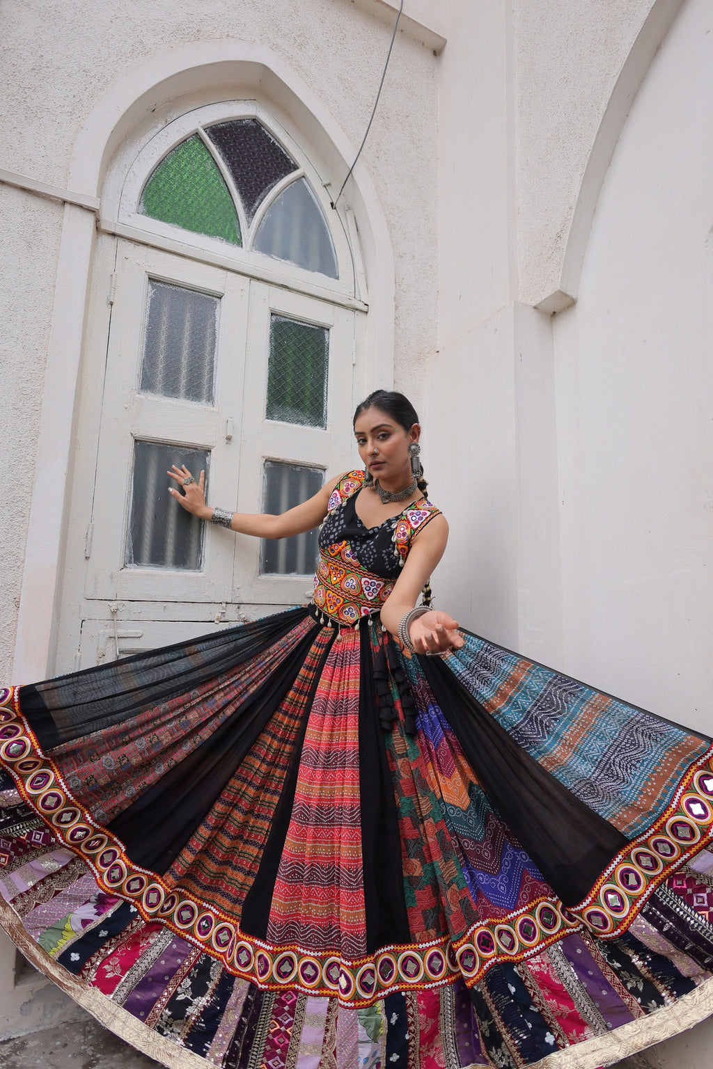 Prazu Fashion Black Georgette Print With Gamthi Work Navratri Lehenga | Grocsy