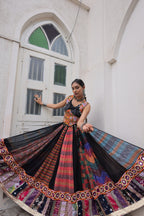 Prazu Fashion Black Georgette Print With Gamthi Work Navratri Lehenga | Grocsy