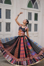 Prazu Fashion Black Georgette Print With Gamthi Work Navratri Lehenga | Grocsy