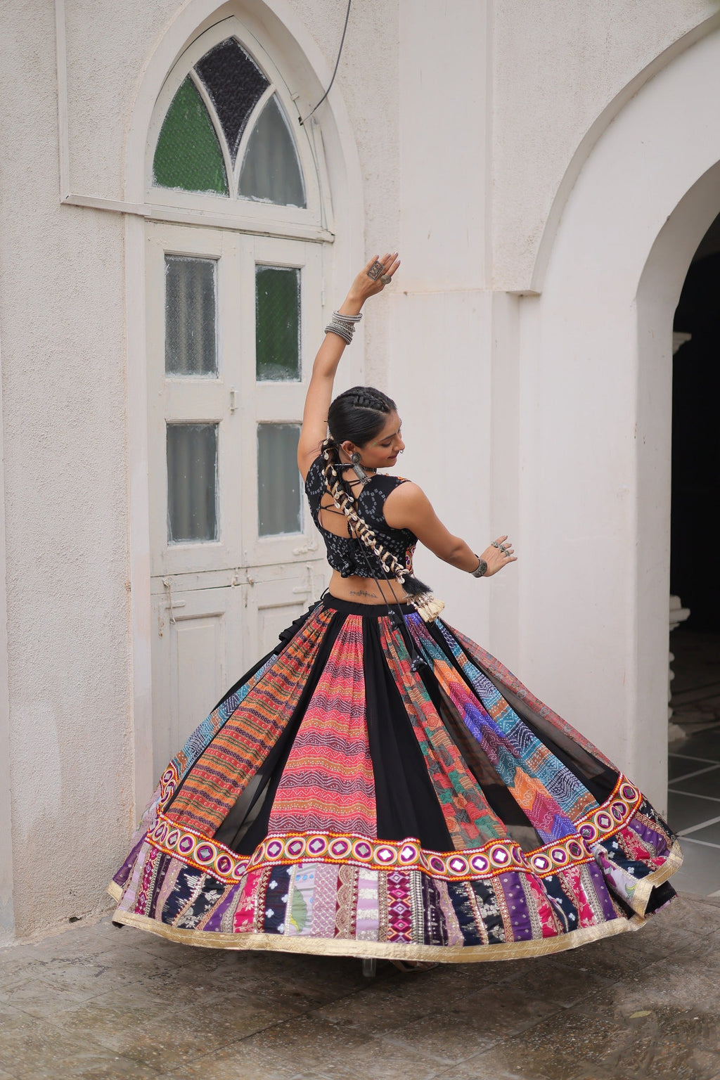 Prazu Fashion Black Georgette Print With Gamthi Work Navratri Lehenga | Grocsy