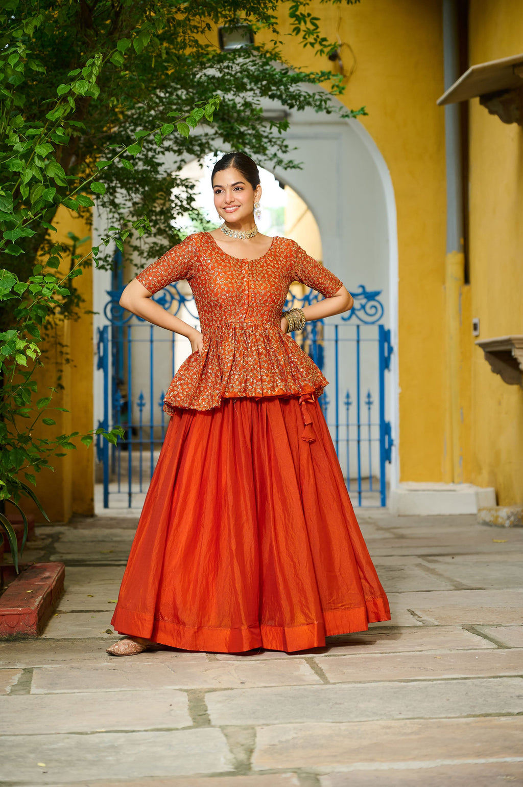 Lorenvalley Fashion Orange Fendy Silk Plain Lehenga with Embroidered work Choli | Grocsy